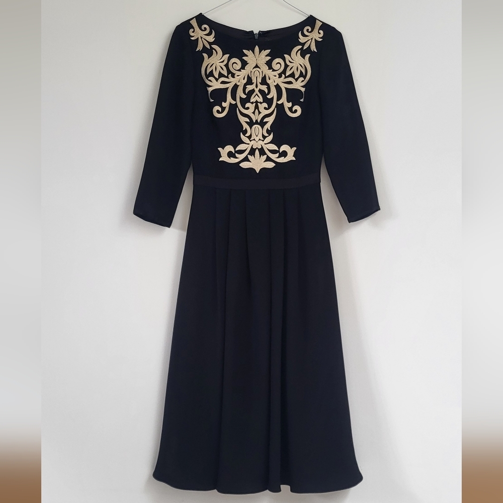Ted Baker Shamari Black & Gold Embroidered Dress